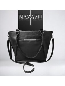 NAZAZU Голяма твърда дамска чанта с много джобове - черна- 200104