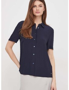 Риза Tommy Hilfiger дамска в тъмносиньо със стандартна кройка с класическа яка WW0WW41831