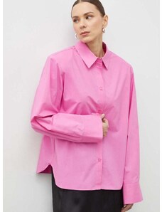 Памучна риза Gestuz дамска в розово със свободна кройка с класическа яка 10908660