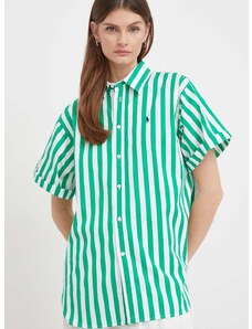 Памучна риза Polo Ralph Lauren дамска в зелено със свободна кройка с класическа яка 211925085
