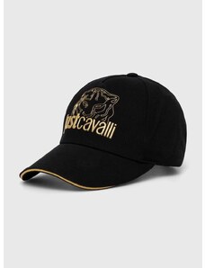 Памучна шапка с козирка Just Cavalli в черно с апликация 76QAZK50 ZG225
