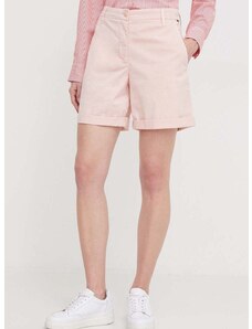 Къс панталон Tommy Hilfiger в розово с изчистен дизайн висока талия WW0WW42457
