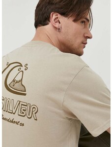 Памучна тениска Quiksilver в бежово с принт