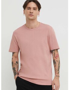 Памучна тениска HUGO в розово с изчистен дизайн 50480434