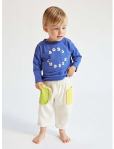 Бебешки памучен панталон Bobo Choses в бежово с десен