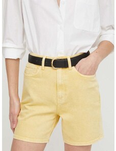 Дънков къс панталон Tommy Hilfiger в жълто с изчистен дизайн висока талия WW0WW41322