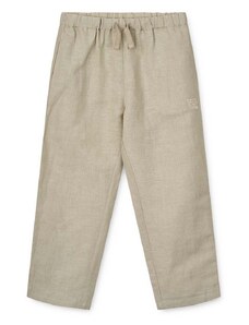 Детски панталон с лен Liewood Orlando Linen Pants в бежово с изчистен дизайн