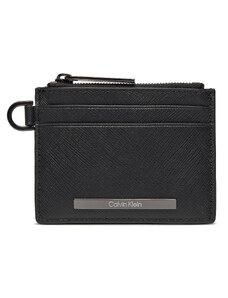 Малък мъжки портфейл Calvin Klein Modern Bar Cardholder 4Cc W/Zip K50K511670 Ck Black Saffiano BEH