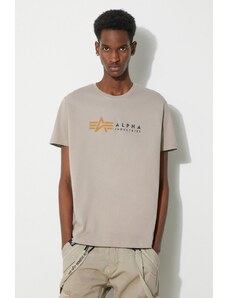 Памучна тениска Alpha Industries Label в бежово с принт 118502