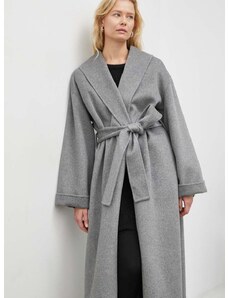 Вълнено палто By Malene Birger в сиво преходен модел с уголемена кройка