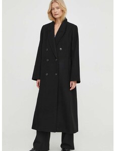 Вълнено палто Gestuz в черно преходен модел с двуредно закопчаване