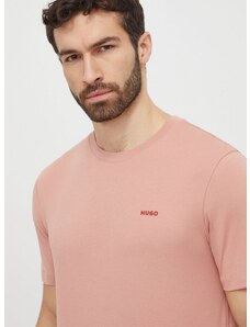 Памучна тениска HUGO в розово с изчистен дизайн 50466158