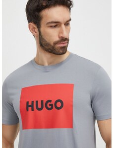 Памучна тениска HUGO в сиво с принт 50467952