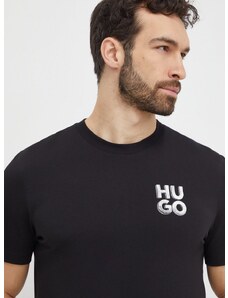 Памучна тениска HUGO в черно с принт 50508944