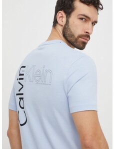 Памучна тениска Calvin Klein в синьо с принт K10K112495
