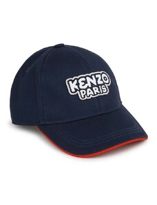 Детска памучна шапка с козирка Kenzo Kids в синьо с апликация