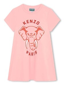 Детска памучна рокля Kenzo Kids в розово къса разкроена