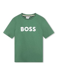 Детска памучна тениска BOSS в зелено с принт