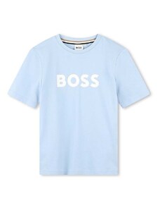 Детска памучна тениска BOSS в синьо с принт