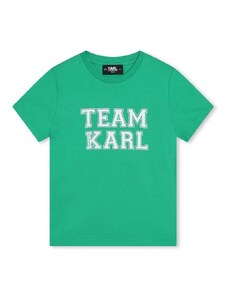 Детска памучна тениска Karl Lagerfeld в тюркоазено с принт