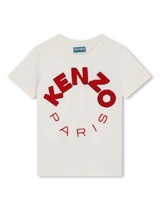 Детска памучна тениска Kenzo Kids в бежово с принт