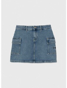 Памучна дънкова пола Calvin Klein Jeans в синьо къса със стандартна кройка
