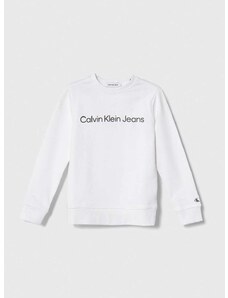 Детски памучен суичър Calvin Klein Jeans в бяло с принт