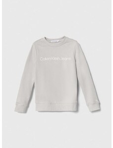 Детски памучен суичър Calvin Klein Jeans в сиво с принт
