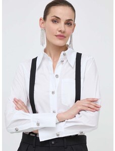 Памучна риза Custommade Bri Solid дамска в бяло със стандартна кройка с класическа яка 999369298