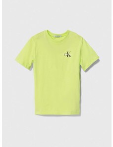 Детска памучна тениска Calvin Klein Jeans в зелено с принт