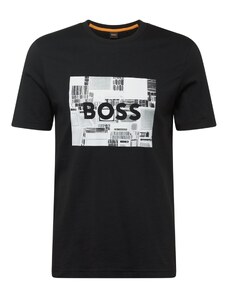 BOSS Тениска светлосиво / черно / мръсно бяло