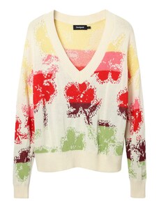 Desigual Пуловер жълто / зелено / червено / бял памук