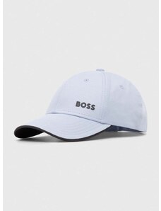 Памучна шапка с козирка Boss Green в сиво с изчистен дизайн 50505834