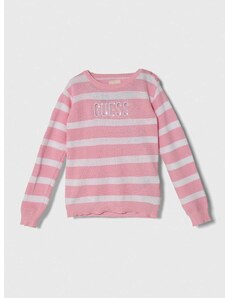 Детски памучен пуловер Guess в розово от лека материя