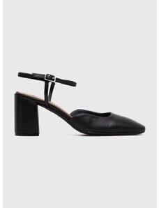 Кожени обувки с дебел ток Jonak DANINO в черно с дебел ток с отворена пета 3400159