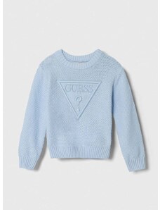 Детски памучен пуловер Guess в синьо от лека материя