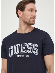 Памучна тениска Guess в тъмносиньо с апликация M4GI62 I3Z14