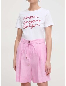 Ленен къс панталон Marella в розово с изчистен дизайн висока талия 2413141014200
