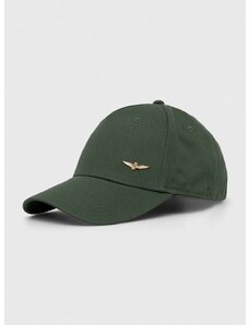 Памучна шапка с козирка Aeronautica Militare в зелено с изчистен дизайн