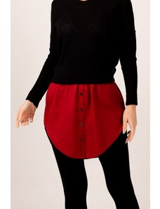 armonika Women's Claret Red Elastic Waist Shirt Skirt