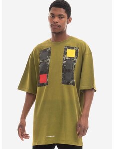 Памучна тениска A-COLD-WALL* Relaxed Cubist T-shirt ACWMTS097 COLD LIGHT GREY в зелено с десен