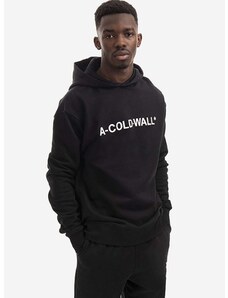 Памучен суичър A-COLD-WALL* Essential Logo Hoodie в черно с качулка с принт