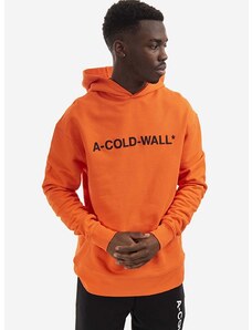 Памучен суичър A-COLD-WALL* Essential Logo Hoodie в оранжево с качулка с принт