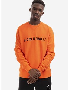 Памучен суичър A-COLD-WALL* Essential Logo Crewneck в оранжево с принт