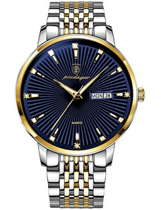 Мъжки часовник Poedagar CS1411, неръждаема стомана, сребристо-златист, син циферблат