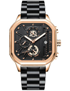 Мъжки часовник Poedagar CS1418, неръждаема стомана, черно злато, черен циферблат