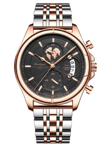 Мъжки часовник Poedagar CS1452, неръждаема стомана, сребристо-розово злато, черен циферблат