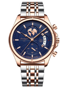 Мъжки часовник Poedagar CS1453, неръждаема стомана, сребристо-розово злато, син циферблат