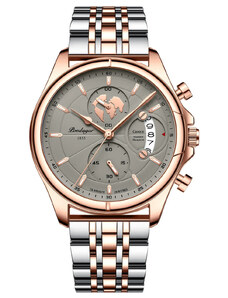 Мъжки часовник Poedagar CS1454, неръждаема стомана, сребристо-розово злато, сив циферблат
