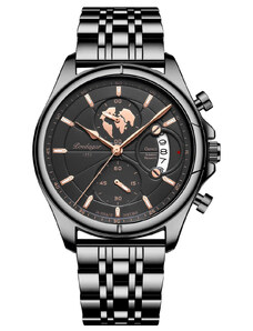 Мъжки часовник Poedagar CS1458, неръждаема стомана, черен, черен циферблат
